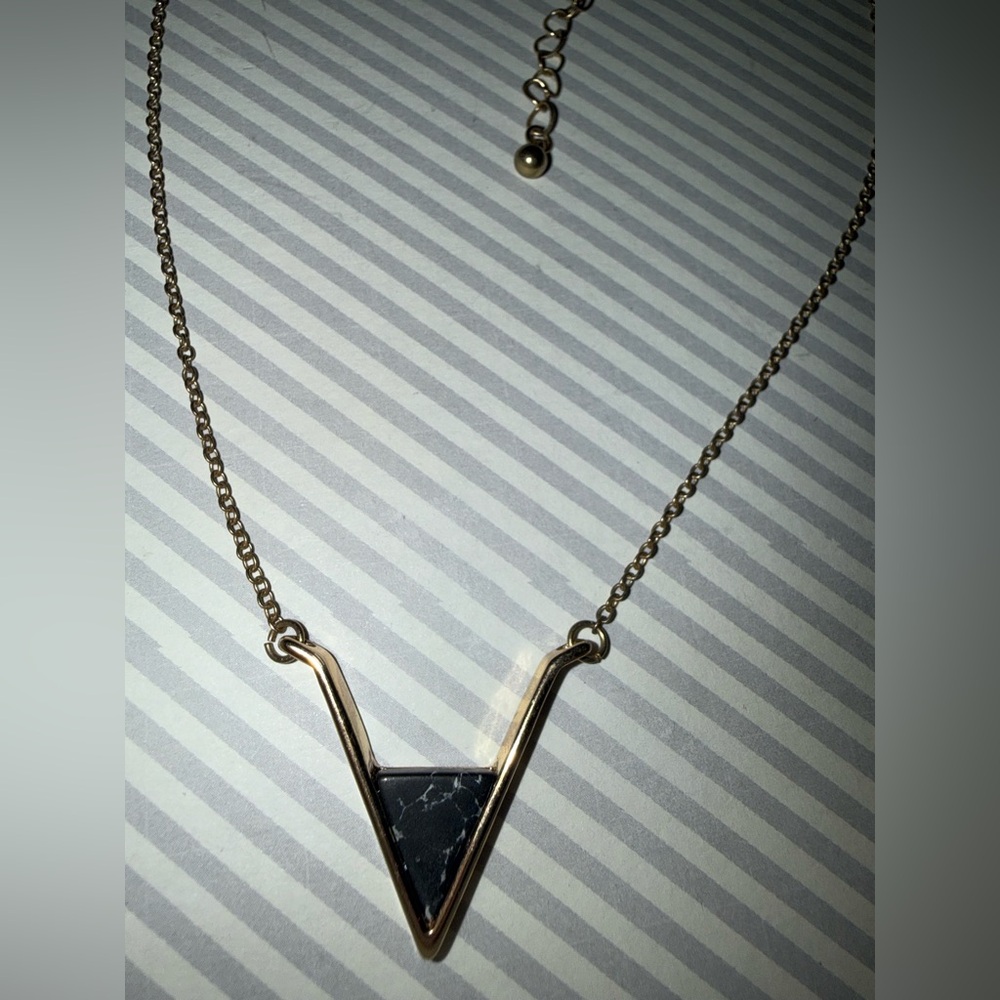 Source Unknown Goldtone and Black V-Pendant Necklace - Picture 1 of 9